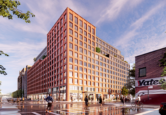 A rendering of the 12-story building at 40 Bruckner Boulevard.